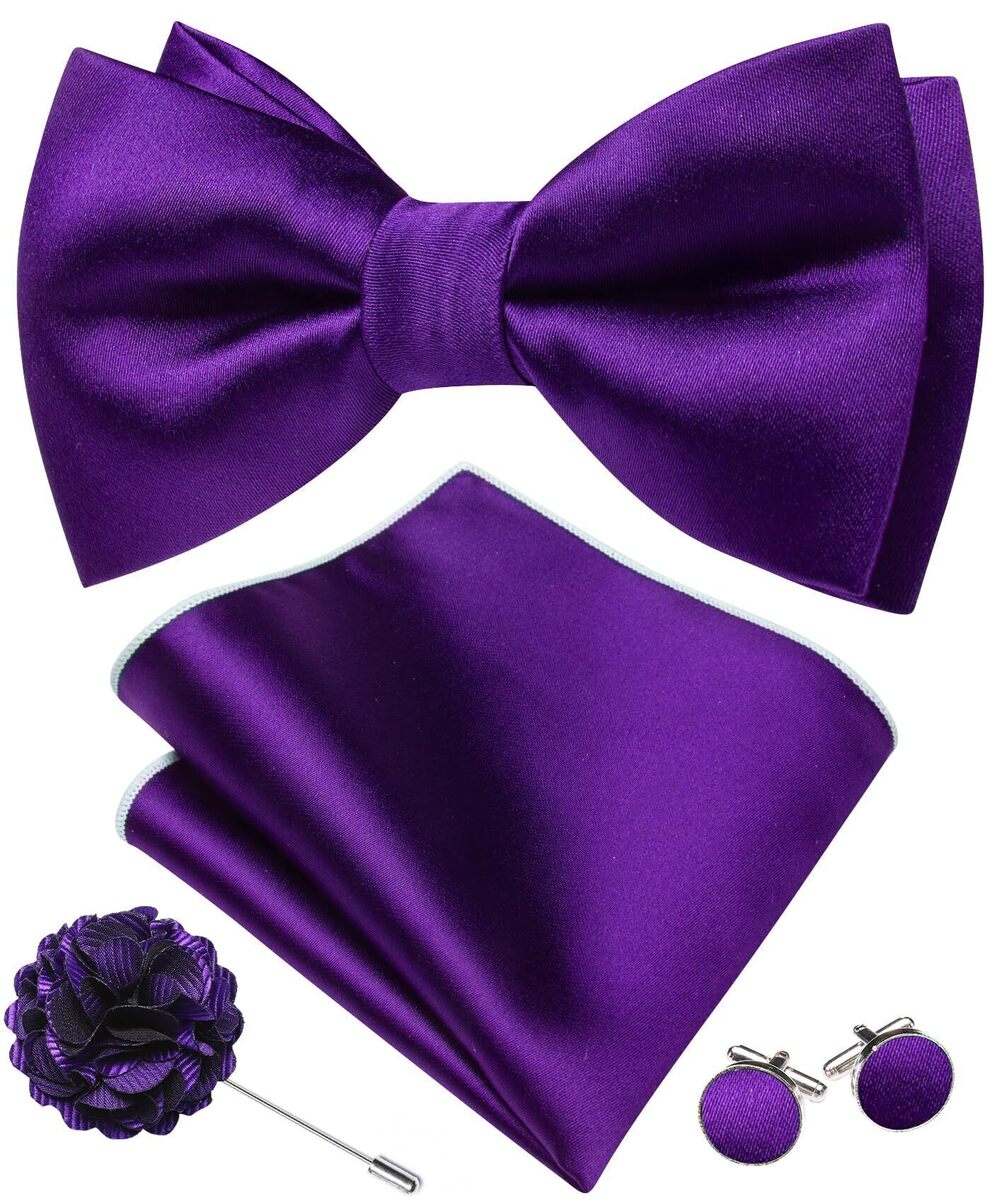 4914 Pretied Bow Ties Solid Color Bow Tie Pocket Square Cufflinks Lapel Pin